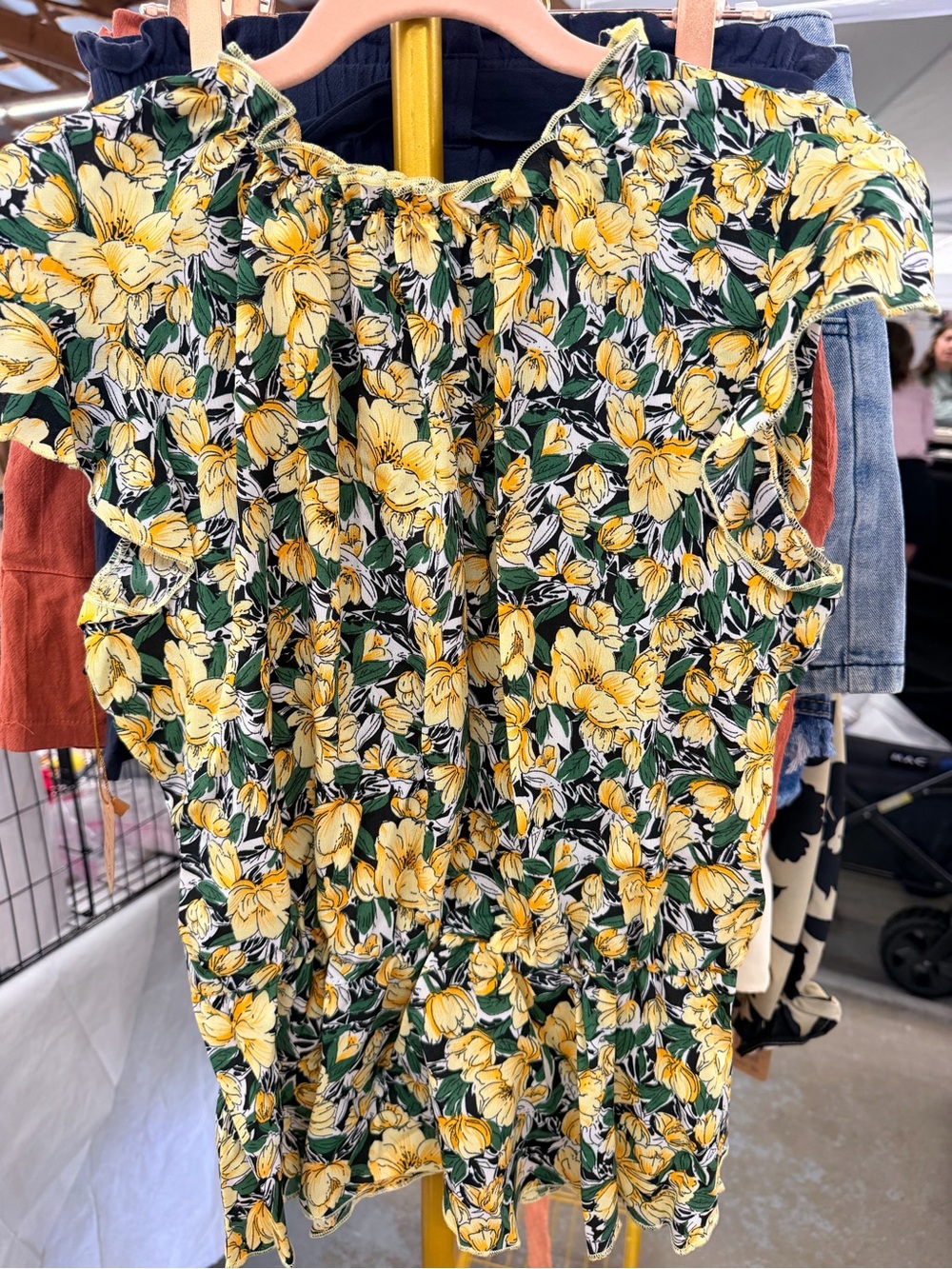 Yellow Floral Ruffle Sleeve Women's Top